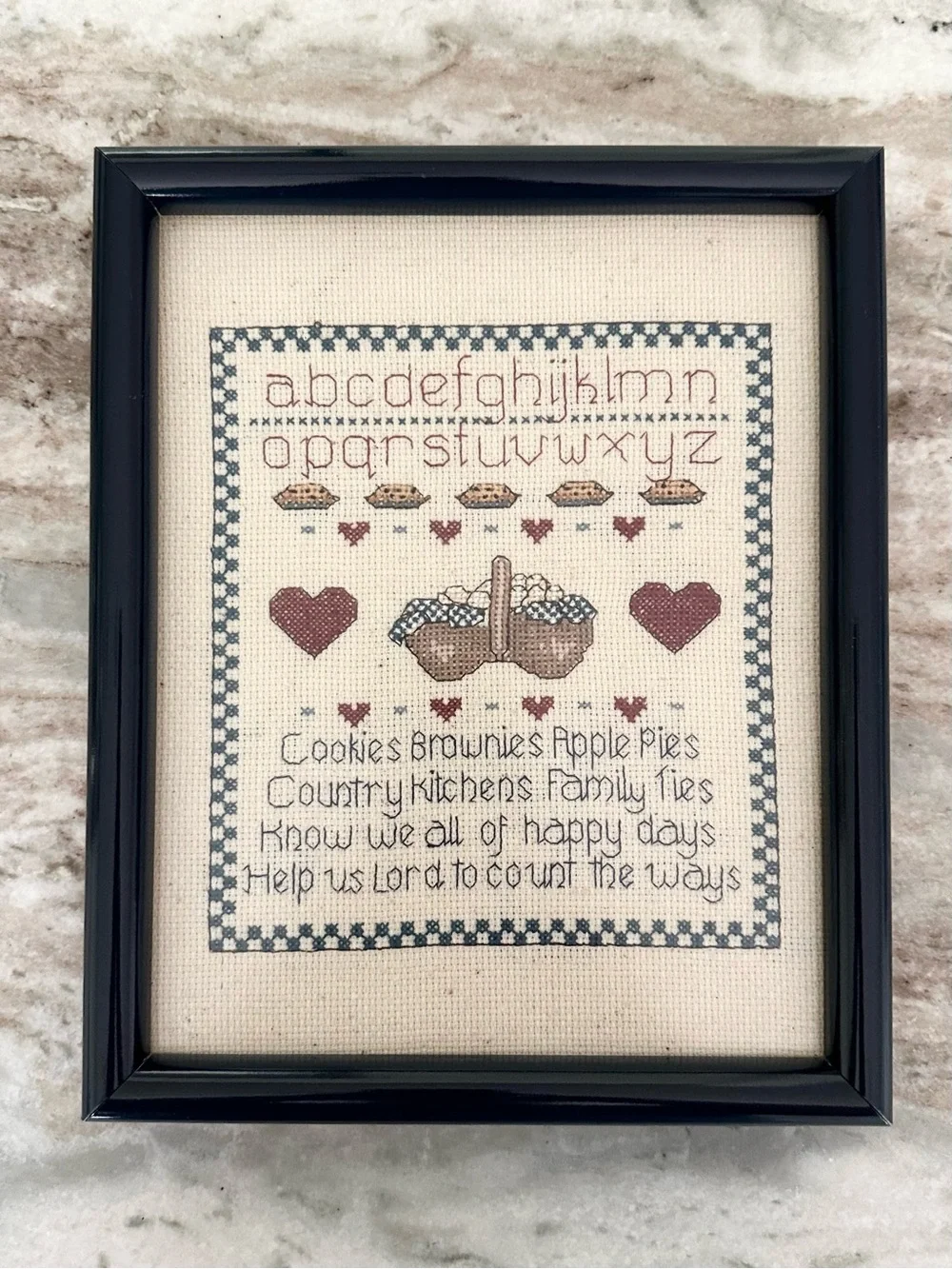 Vintage Cross Stitch 90s Framed Art -Country Kitchen /Cottage Decor /Grandmacore